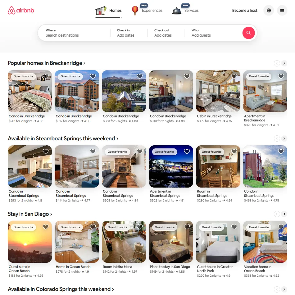 Airbnb website page