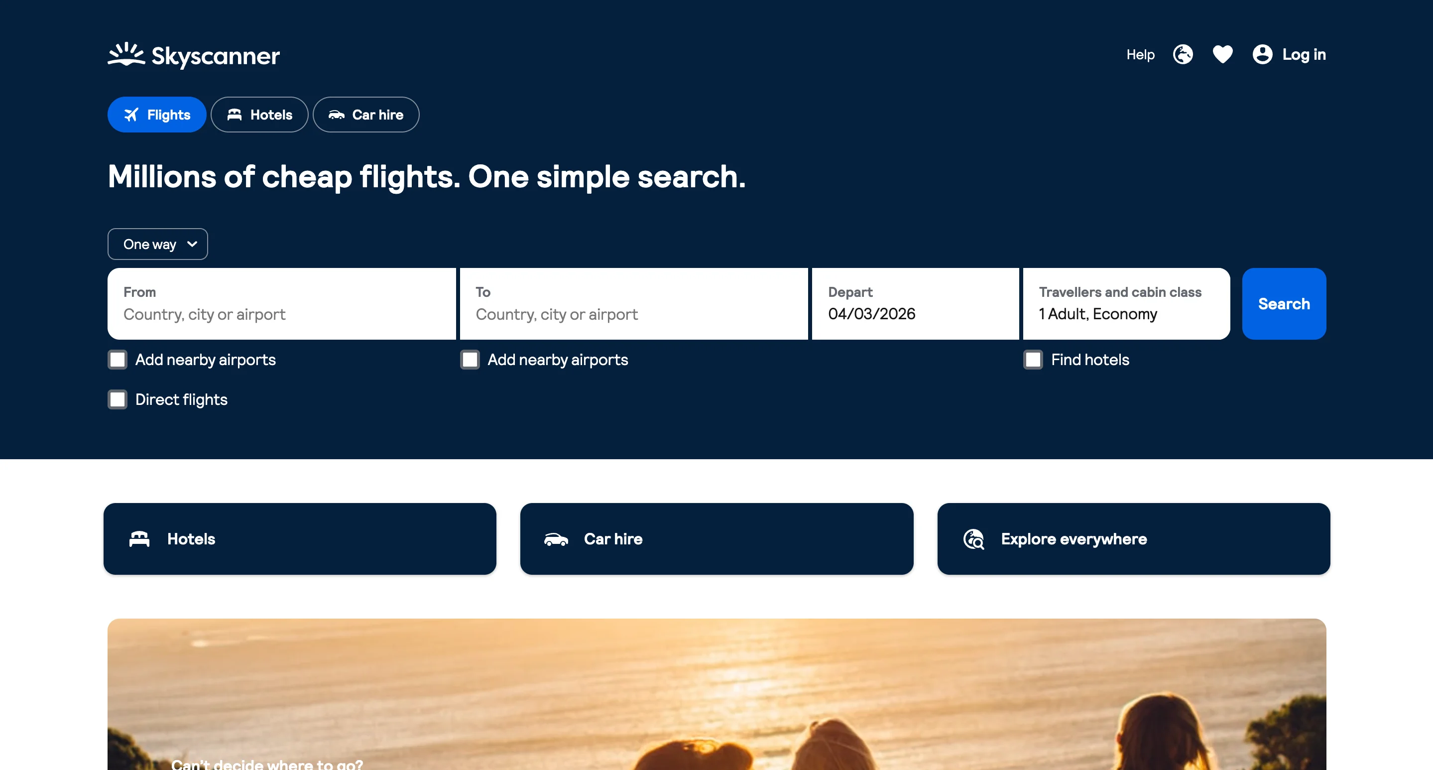 Skyscanner website page
