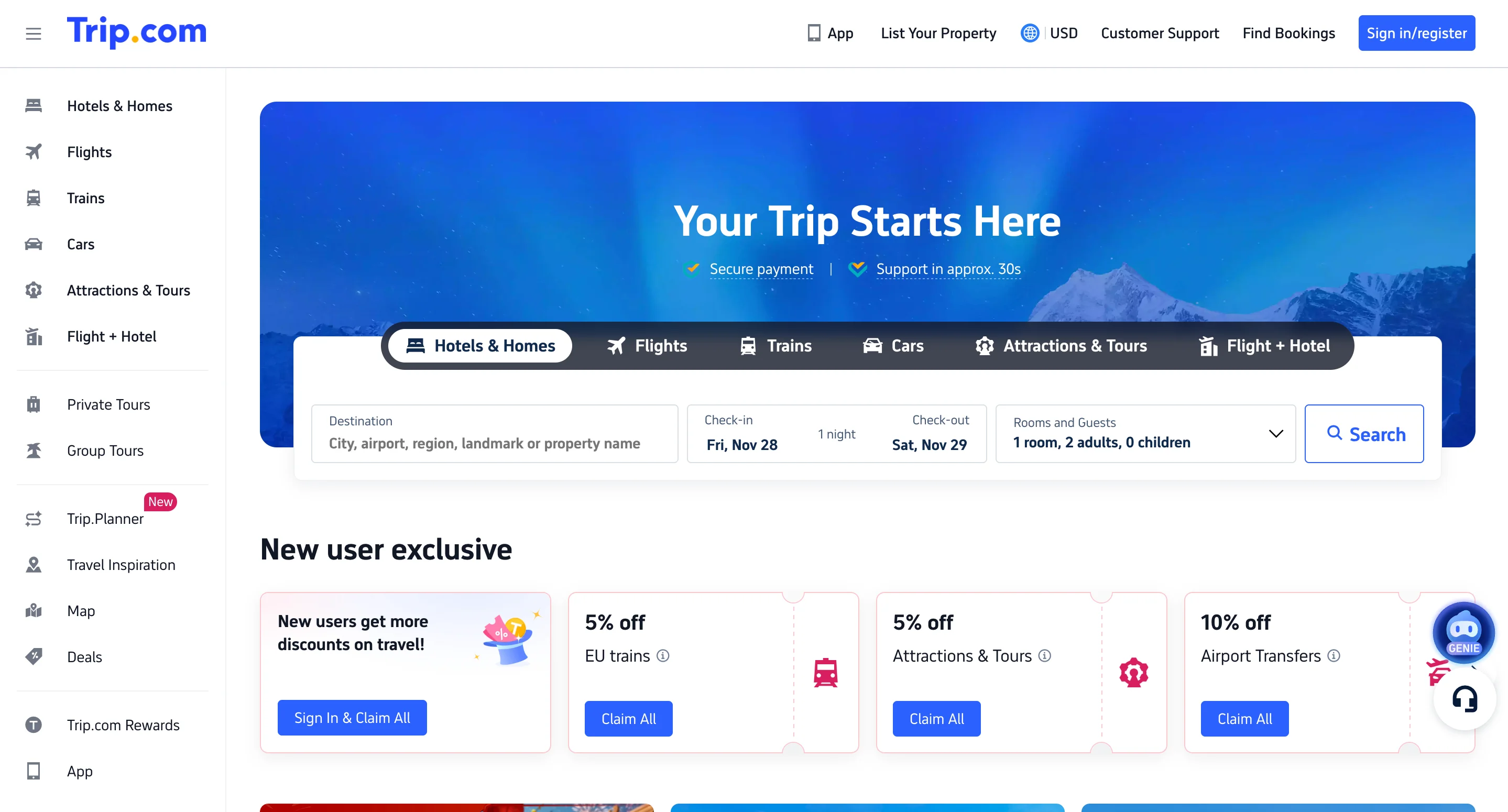 Trip.com website page